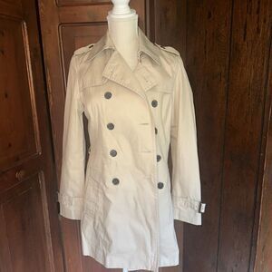 Womens Banana Republic Trench Coat Tan Camel Double Breasted SMALL NO BELT